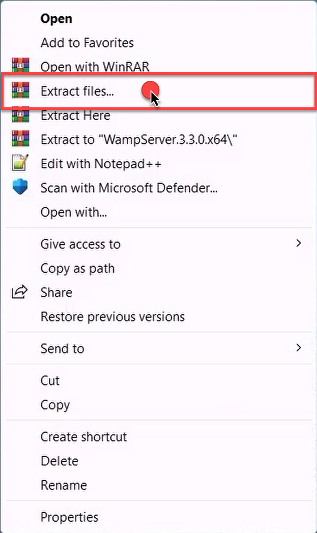 Extract files نرم افزار WampServer