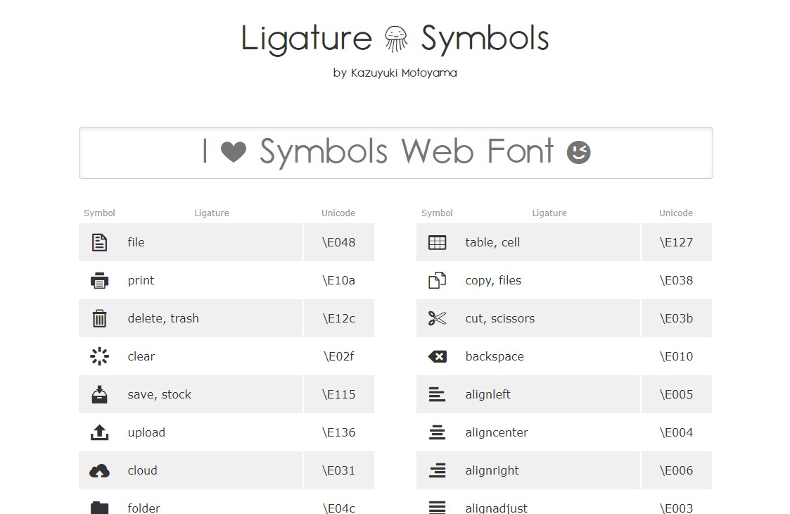 فونت آیکون ligature symbols