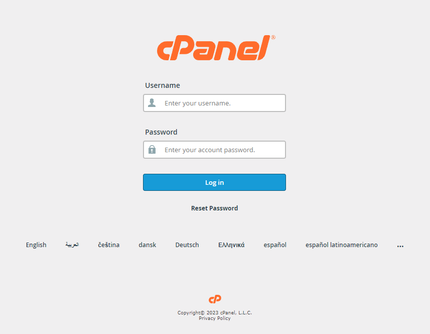 صفحه ورود به کنترل‌پنل Cpanel