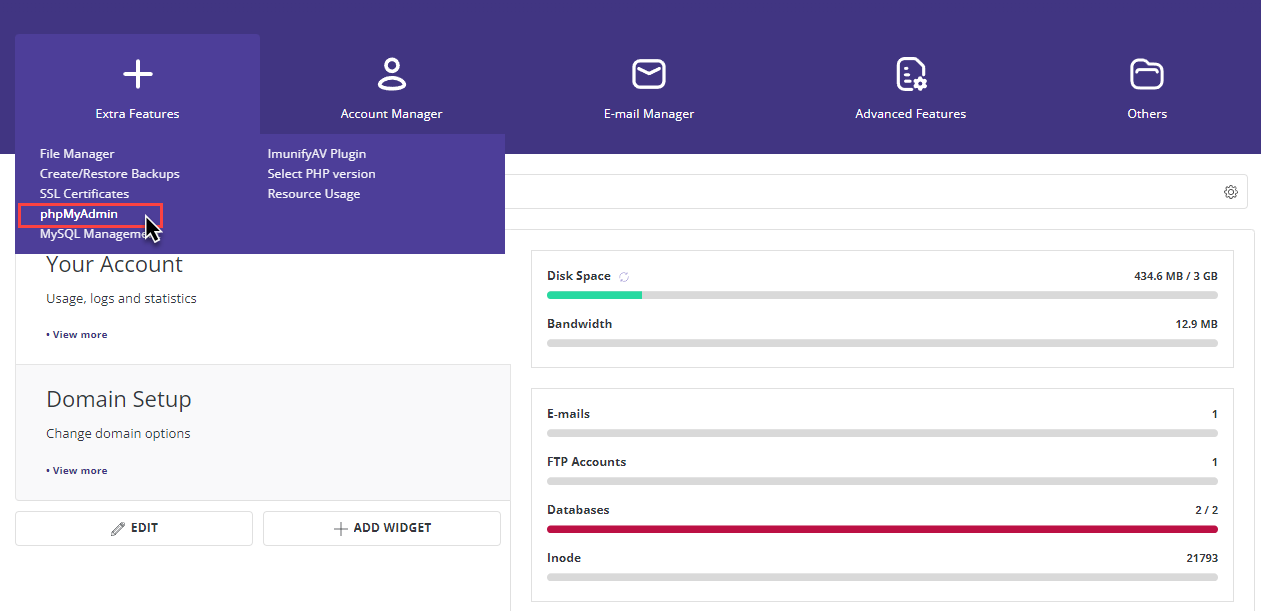 انتخاب گزینه php MyAdmin