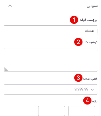 تنظیمات عمومی فیلد عددی