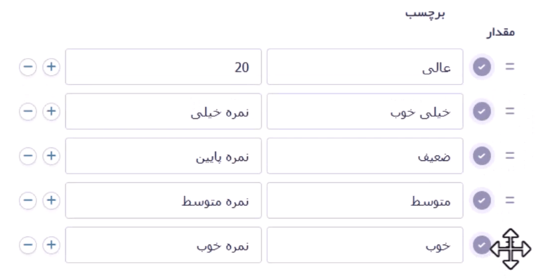 کشیدن گزینه ها برای قرارگیری به ترتیب دلخواه