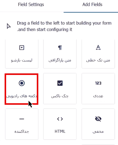 انتخاب دکمه رادیویی در بخش اد فیلدز