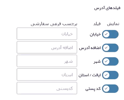 ویرایش فیلدهای آدرس