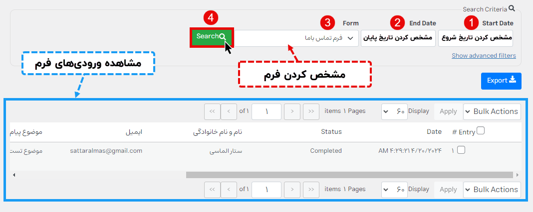 مشاهده ورودی‌های فرم