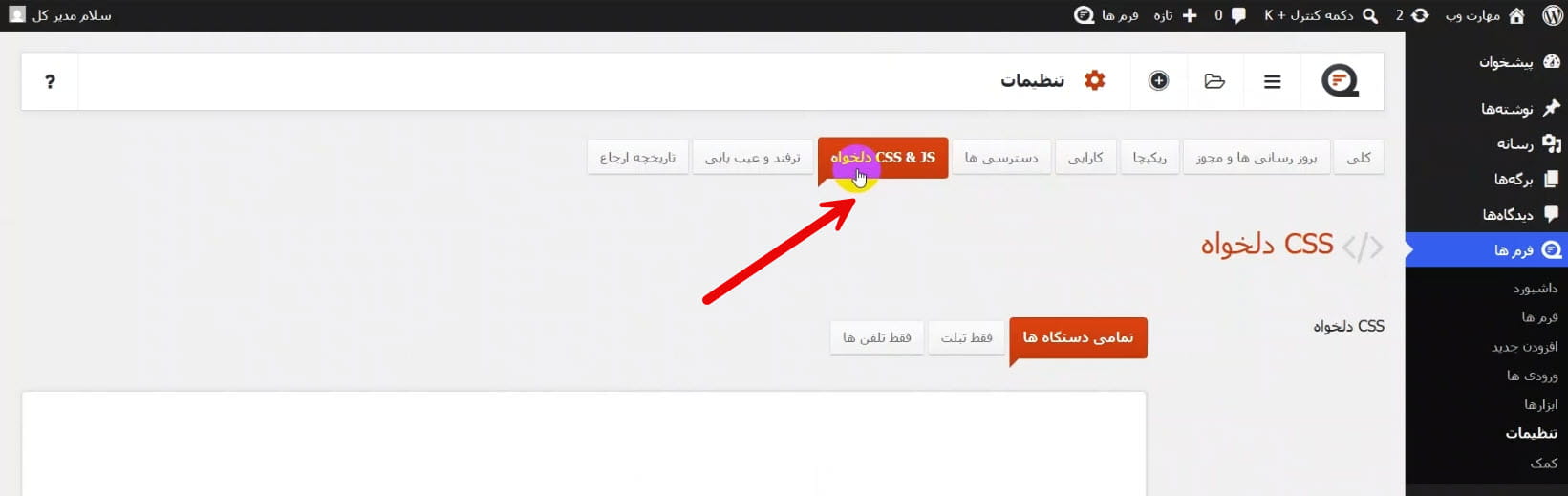 افزودن CSS و JavaScript سفارشی