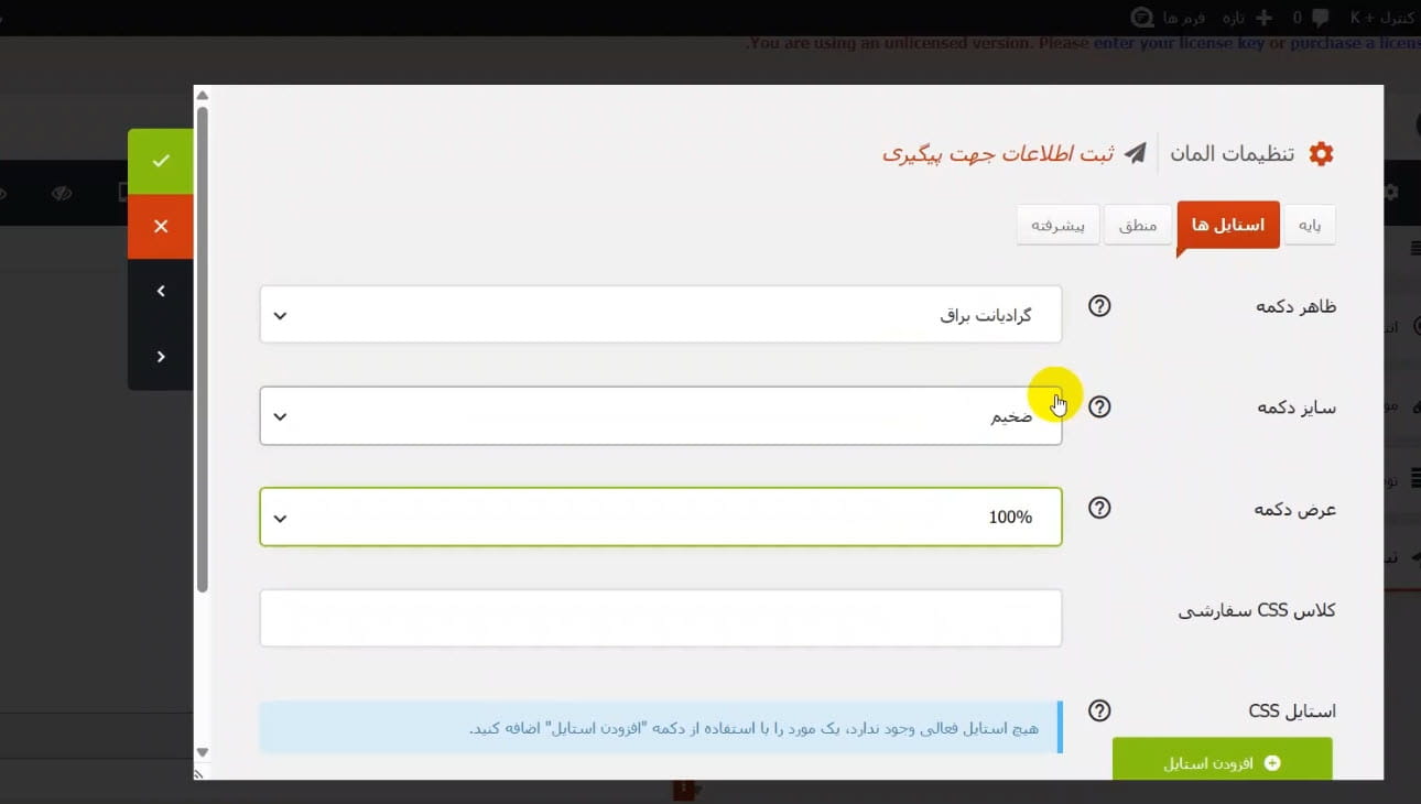 شخصی‌سازی دکمه ارسال فرم