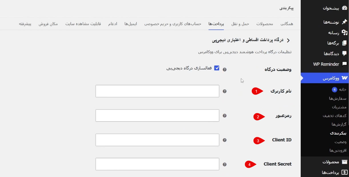 وارد کردن اطلاعات درگاه