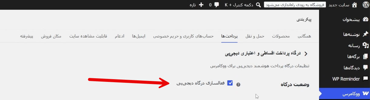 فعال کردن درگاه پرداخت