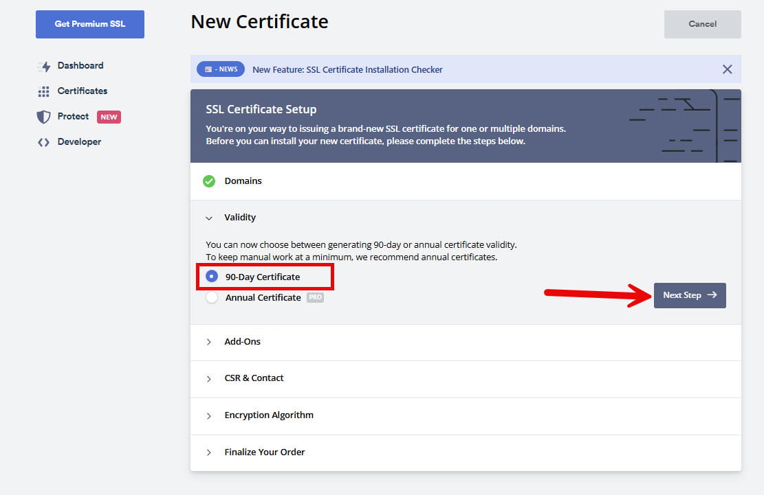 تعیین مدت زمان اعتبار SSL