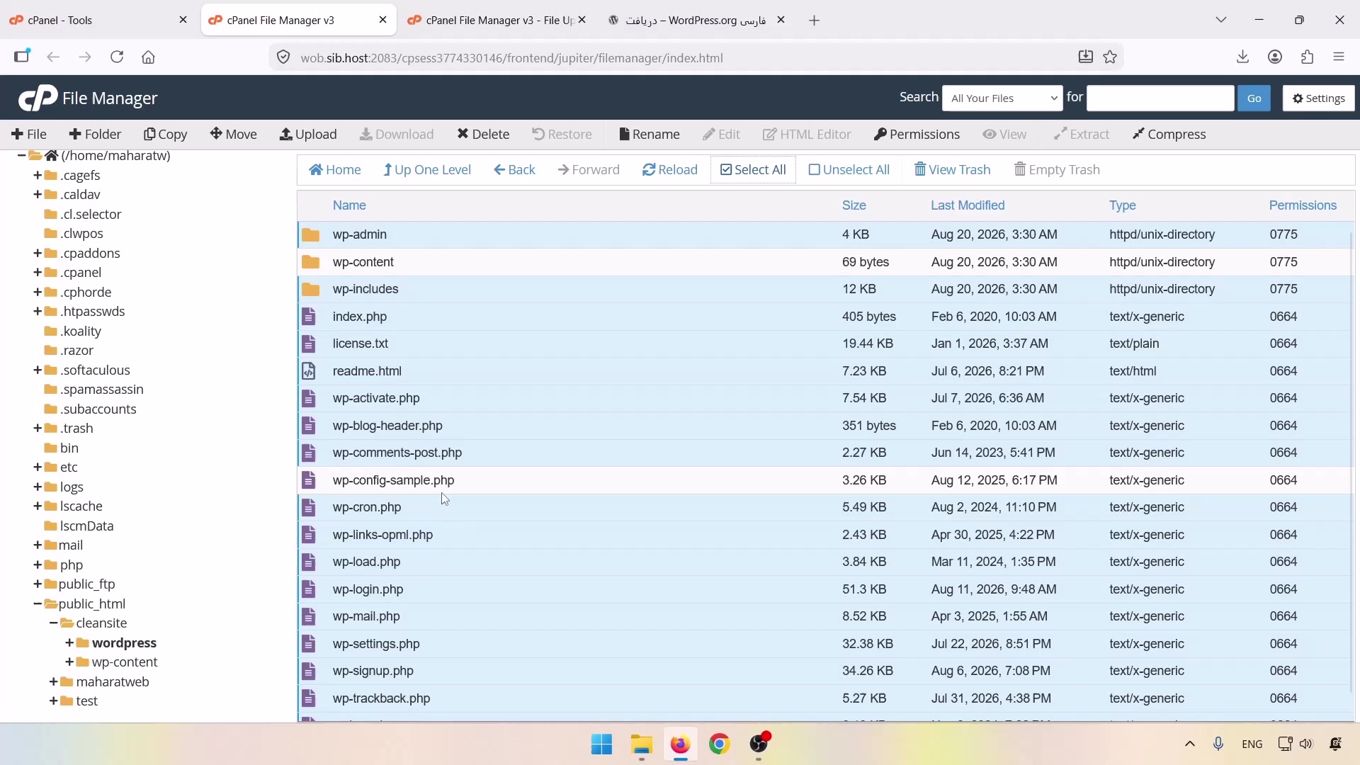 انتخاب فایل های سالم هسته وردپرس برای انتقال به پوشه سایت انتخاب فایل های سالم هسته وردپرس برای انتقال به پوشه سایت
