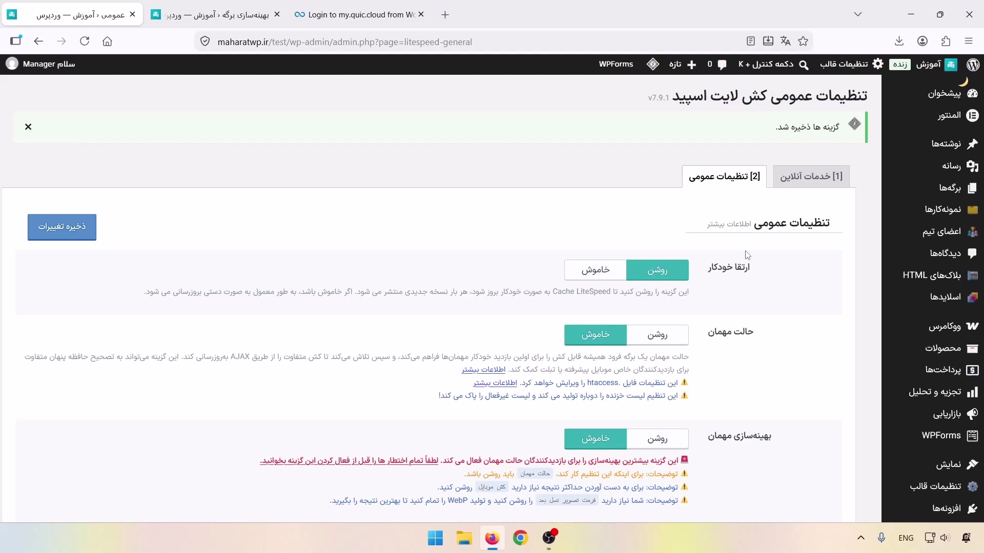 گزینه‌های ارتقای خودکار، حالت مهمان و بهینه‌سازی مهمان
