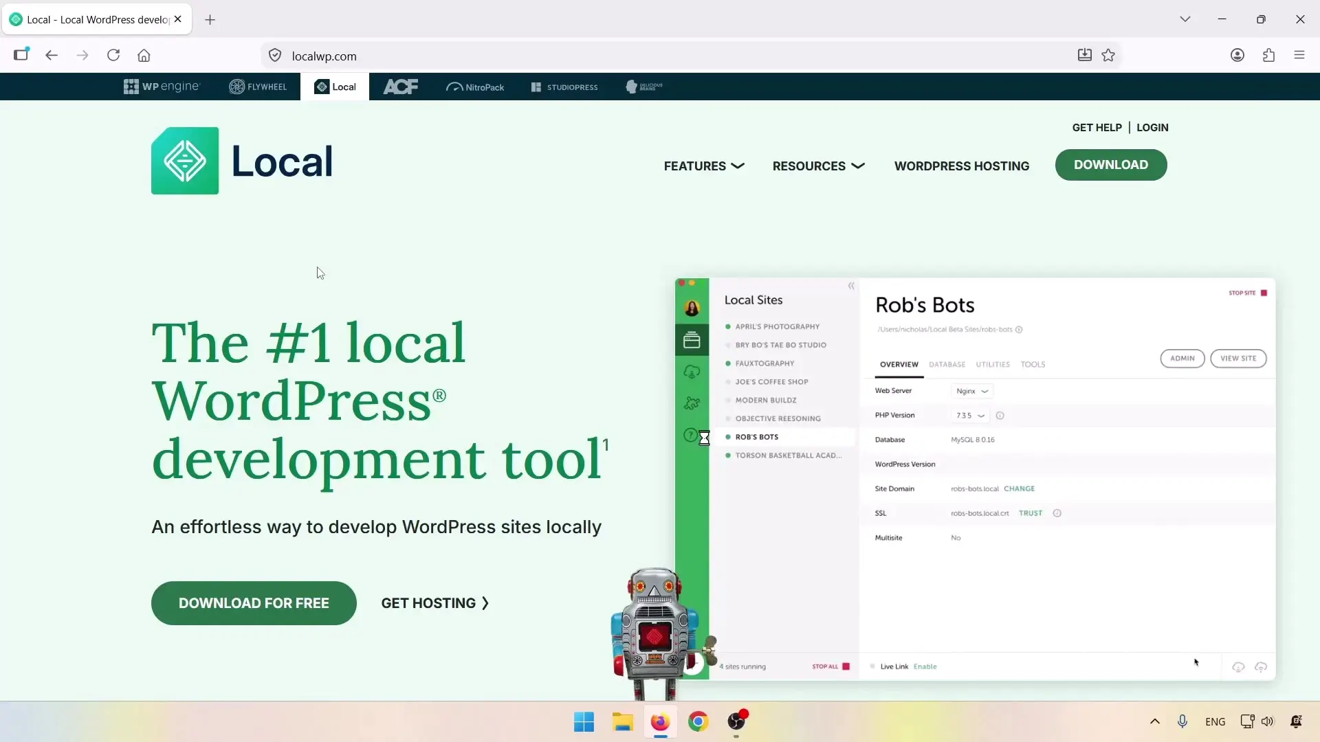 صفحه دانلود نرم‌افزار LocalWP از سایت رسمی