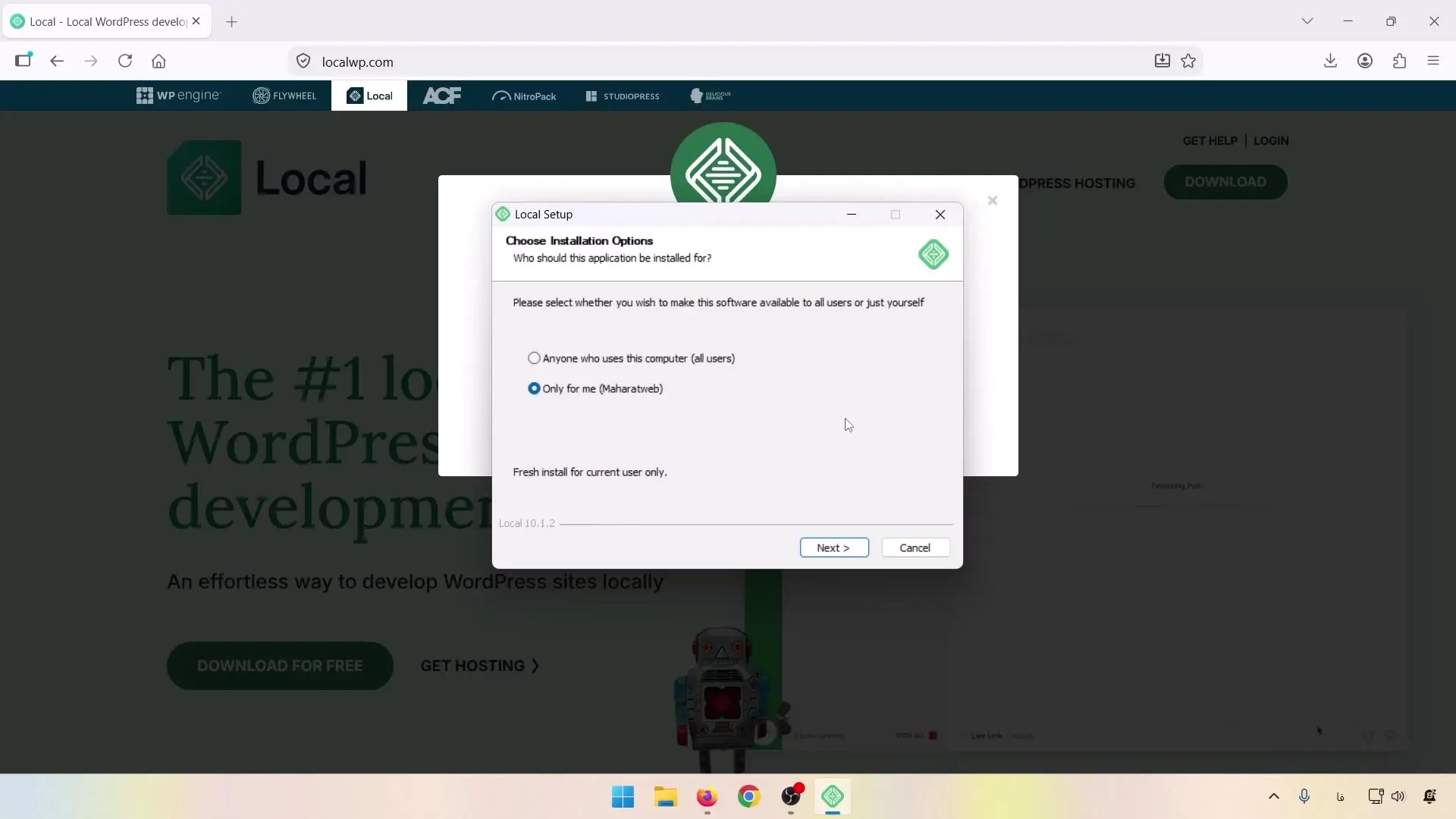 انتخاب کاربران ویندوز هنگام نصب LocalWP