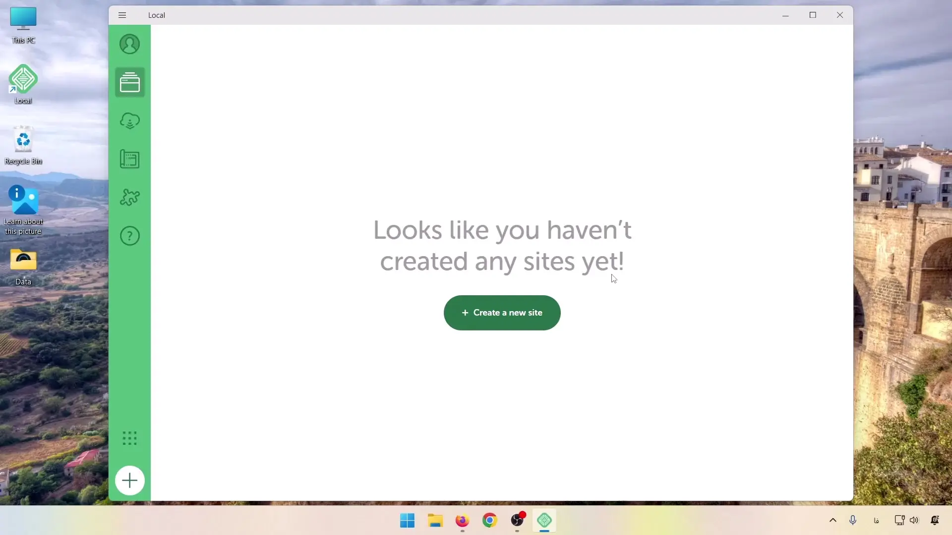 صفحه Local Sites و دکمه ساخت سایت جدید در LocalWP