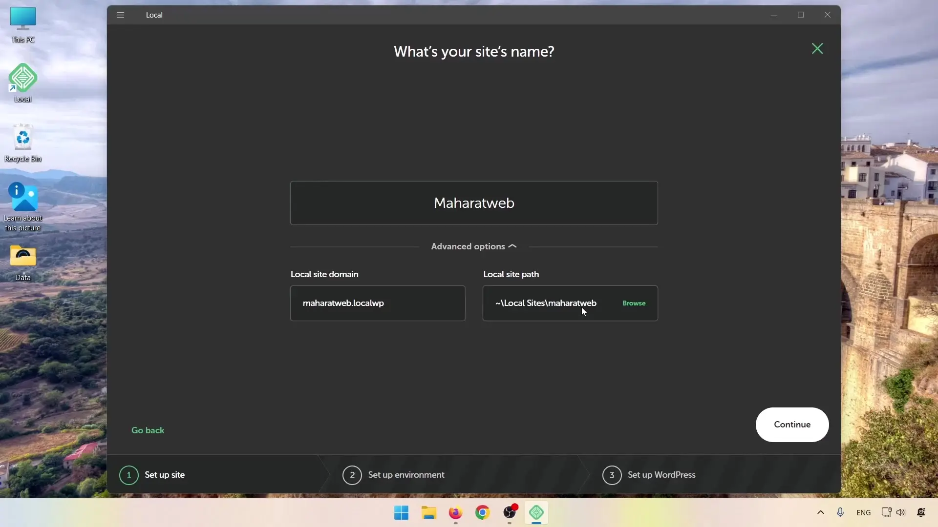 انتخاب نام دامنه و مسیر فایل‌های سایت در LocalWP