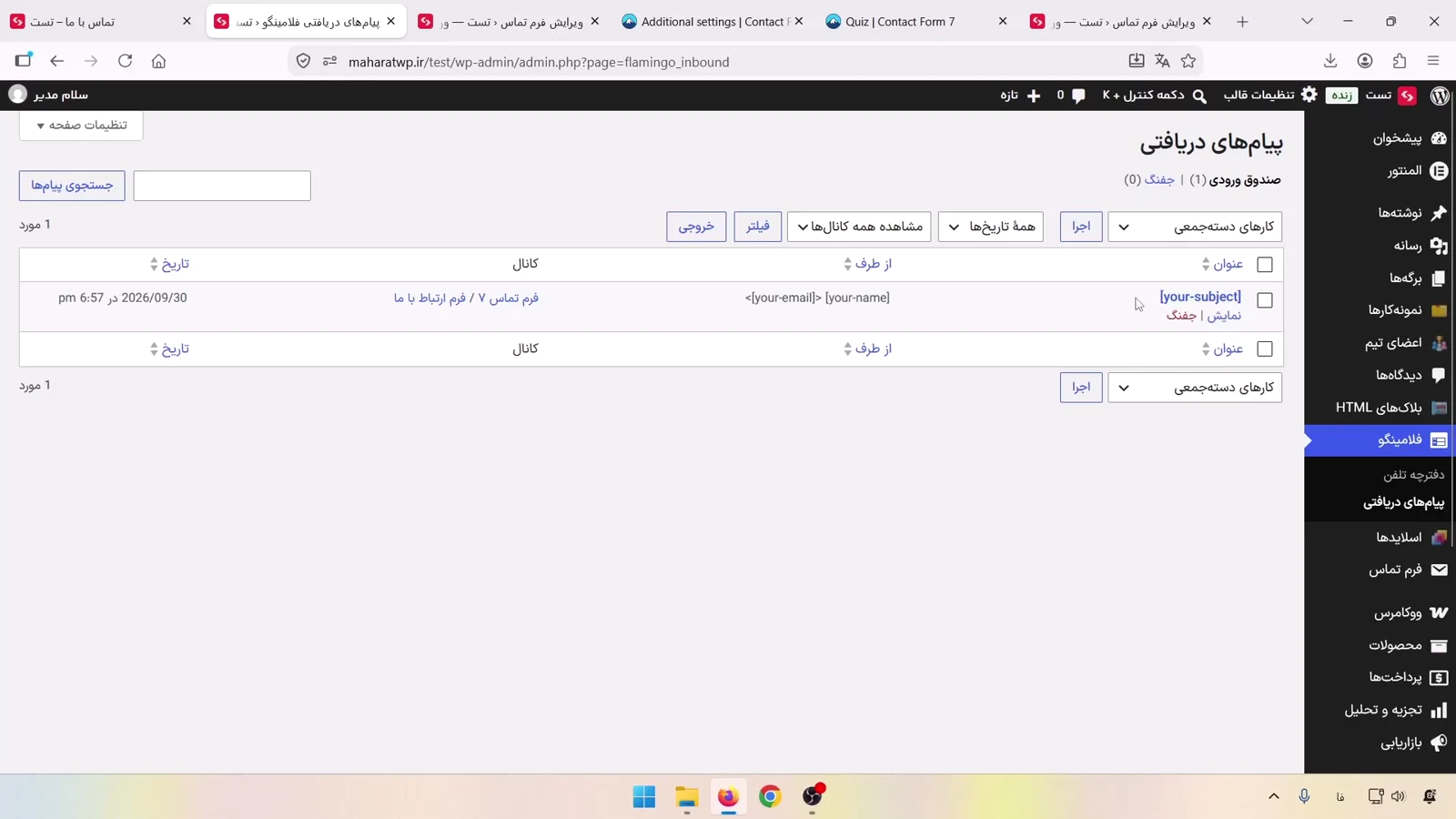 مشاهده پیام های دریافتی Contact Form 7 در Flamingo