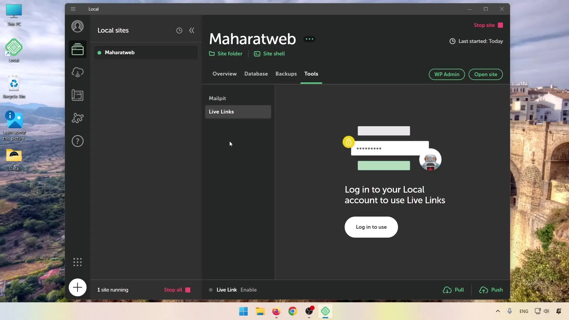 ورود به حساب LocalWP برای استفاده از Live Links