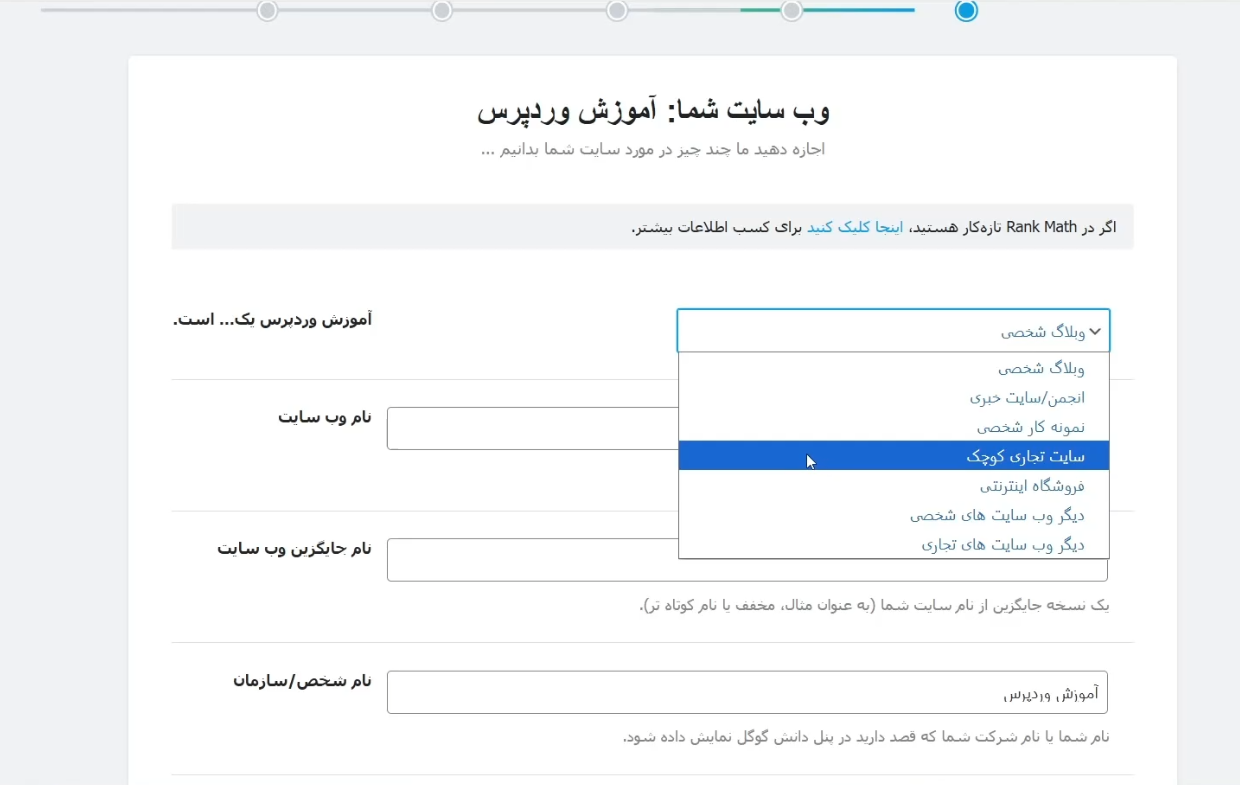 انتخاب نوع سایت و حوزه فعالیت